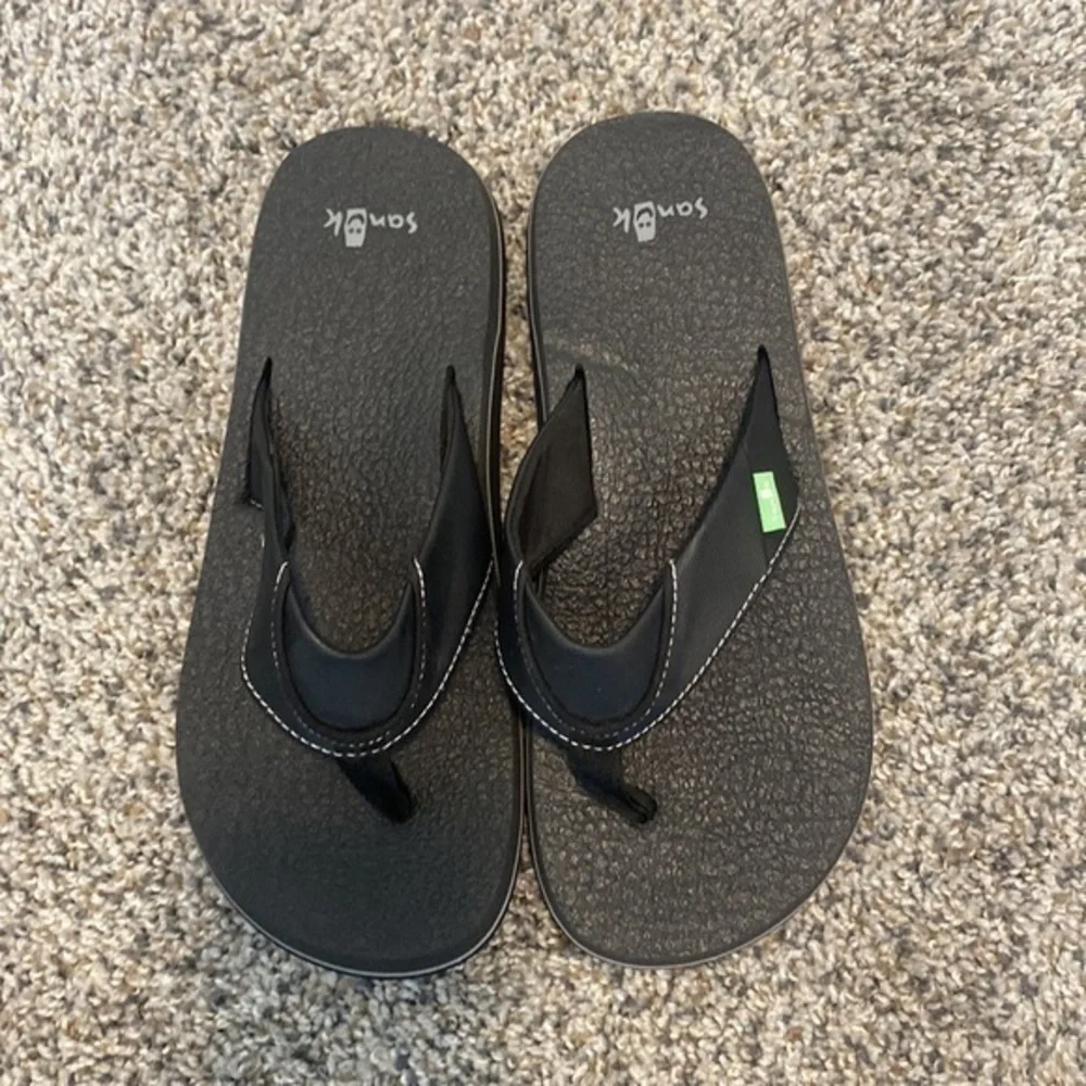 Sanuk Beer Cozy Yoga Thong Flip Flop Sandals Black Casual Comfort 9